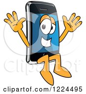 Clipart Of A Smart Phone Mascot Character Jumping Royalty Free Vector Illustration