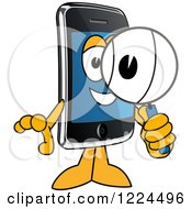 Smart Phone Mascot Character Using A Magnifying Glass