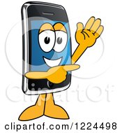 Poster, Art Print Of Smart Phone Mascot Character Waving And Pointing