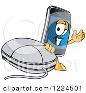Poster, Art Print Of Smart Phone Mascot Character With A Computer Mouse