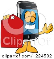Poster, Art Print Of Smart Phone Mascot Character Holding A Clearance Tag