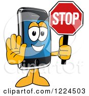 Poster, Art Print Of Smart Phone Mascot Character Holding A Stop Sign