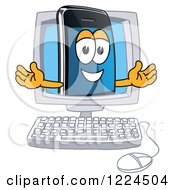 Clipart Of A Smart Phone Mascot Character In A Computer Screen Royalty Free Vector Illustration