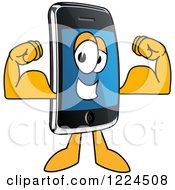 Clipart Of A Smart Phone Mascot Character Flexing Royalty Free Vector Illustration by Mascot Junction
