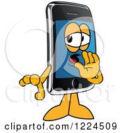 Clipart Of A Smart Phone Mascot Character Whispering Royalty Free Vector Illustration