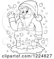 Poster, Art Print Of Outlined Santa Waving From A Chimney In The Snow