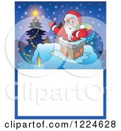 Poster, Art Print Of Christmas Text Box With Santa In A Chimney And A Tree In The Snow