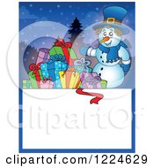 Poster, Art Print Of Snowman With Christmas Presents Over A Text Box