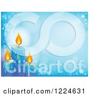 Blue Christmas Candles On A Background With Snowflakes And Flares