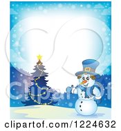 Poster, Art Print Of Snowman Presenting A Christmas Tree In The Snow