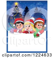 Poster, Art Print Of Text Box With Happy Children And A Christmas Tree In The Snow