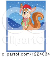 Clipart Of A Christmas Squirrel Holding A Gift Over A Text Box Royalty Free Vector Illustration