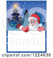 Poster, Art Print Of Christmas Text Box With Santa Presenting And A Tree In The Snow