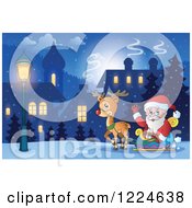 Poster, Art Print Of Santa Waving In His Reindeer Sleigh In A Village