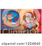 Poster, Art Print Of Girl On Santas Lap And A Christmas Squirrel In A Window
