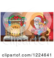 Poster, Art Print Of Girl Sitting On Santas Lap By A Fireplace
