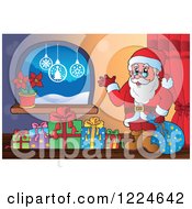 Poster, Art Print Of Santa With A Sack And Christmas Presents By A Window