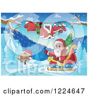 Poster, Art Print Of Santa Waving In His Sleigh By A Clothesline And Winter Houses