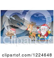 Poster, Art Print Of Santa Waving In His Reindeer Sleigh In Snowy Mountains