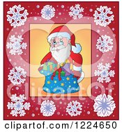 Poster, Art Print Of Santa With A Sack Of Christmas Gifts In A Frame Of Snowflakes