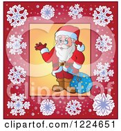 Poster, Art Print Of Santa Waving In A Frame Of Snowflakes