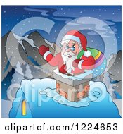 Clipart Of Santa Waving From A Chimney Royalty Free Vector Illustration