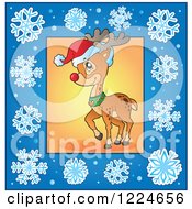 Poster, Art Print Of Christmas Reindeer In A Blue Snowflake Frame