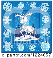 Poster, Art Print Of Sketched Christmas Reindeer In A Blue Snowflake Frame