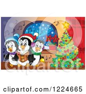 Clipart Of Penguins Singing Christmas Carols By A Tree Royalty Free Vector Illustration by visekart