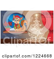 Poster, Art Print Of Magical Christmas Tree By A Window With A Squirrel And Poinsettia