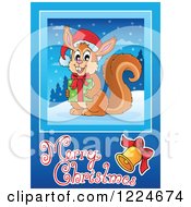 Poster, Art Print Of Squirrel Holding A Gift Over A Merry Christmas Greeting