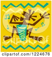 Poster, Art Print Of Tribal Bongo Player Over Yellow With Zig Zags