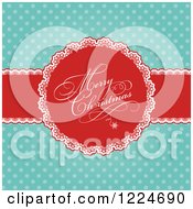 Poster, Art Print Of Retro Merry Christmas Greeting Ribbon Over Turquoise Polka Dots