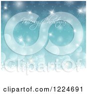 Poster, Art Print Of Merry Christmas Greeting Over Blue Sparkles Snowflakes And Bokeh