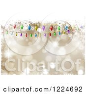 Clipart Of A Golden Background Framed With Christmas Lights Sparkles And Snowflakes Royalty Free Vector Illustration