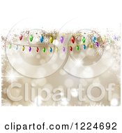 Poster, Art Print Of Golden Background Framed With Christmas Lights Sparkles And Snowflakes