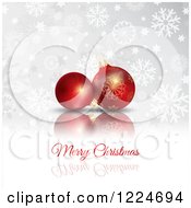 Poster, Art Print Of Merry Christmas Greeting Under 3d Red Babules With Snowflakes