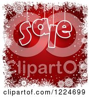 Poster, Art Print Of Red Christmas Background With Sale Suspended And White Snowflake Borders