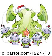 Poster, Art Print Of Winged Tentacled Christmas Monster Holding Little Monsters