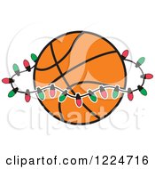 Clipart Of A Basketball With Red And Green Christmas Lights Royalty Free Vector Illustration by Johnny Sajem