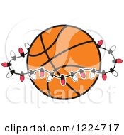 Clipart Of A Basketball With Red And White Christmas Lights Royalty Free Vector Illustration by Johnny Sajem