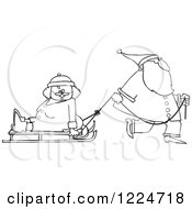 Clipart Of An Outlined Santa Pulling Mrs Clause On A Sled Royalty Free Vector Illustration
