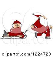 Clipart Of Santa Pulling Mrs Clause On A Sled Royalty Free Vector Illustration by djart