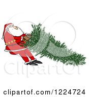 Clipart Of Santa Tugging On A Fresh Cut Christmas Tree Royalty Free Illustration