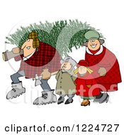 Poster, Art Print Of Happy Family With A Fresh Cut Christmas Tree