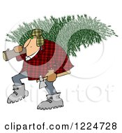 Clipart Of A Man Pulling A Fresh Cut Christmas Tree Royalty Free Illustration