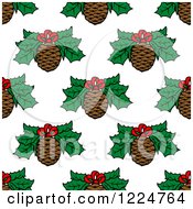Seamless Christmas Pattern Of Pine Cones And Holly