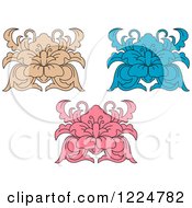 Poster, Art Print Of Tan Blue And Pink Floral Damask Designs
