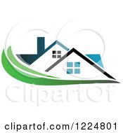 Poster, Art Print Of Blue Roofed House With A Green Swoosh