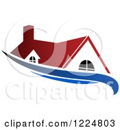 Poster, Art Print Of Red Roofed House With A Blue Swoosh